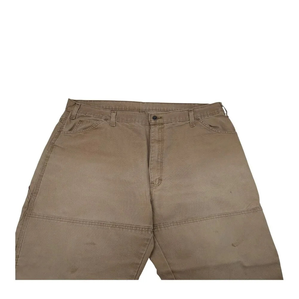 VTG Dickies Men’s Brown Double Knee Duck Canvas Carpenter Pants 42x30 Distressed